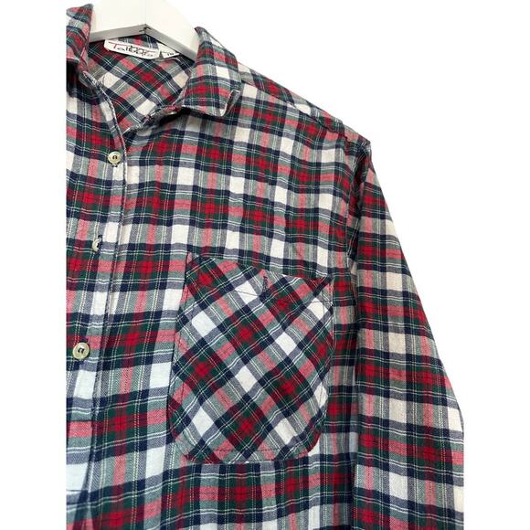 Talbots 10 Red Green White Plaid Flannel Long Sleeve Button-Up Christmas Holiday - Picture 2 of 8